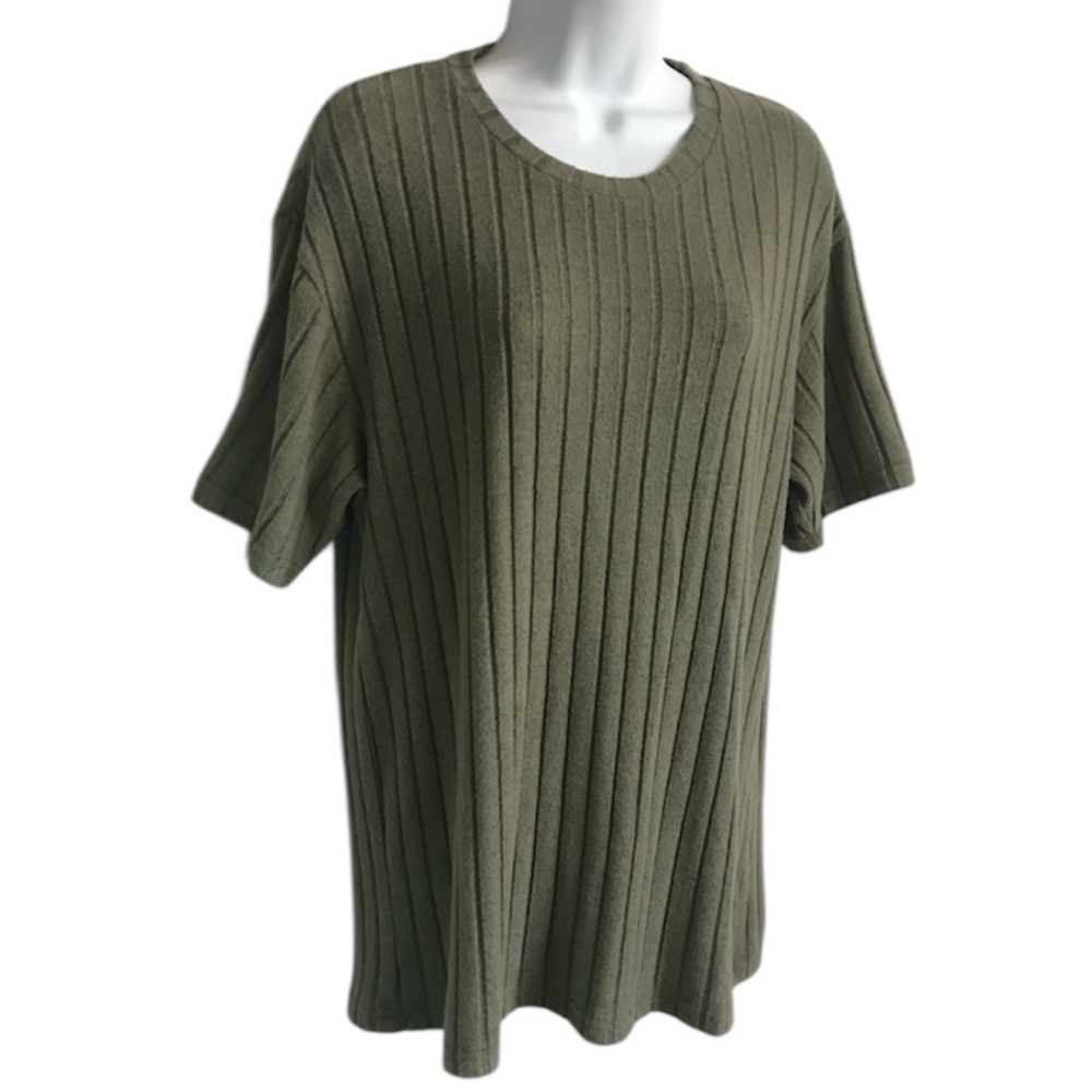 🔴 4/$15 Unbranded Women’s M Olive Green Ribbed Crewneck Short Sleeve Top in EUC - Picture 12 of 16